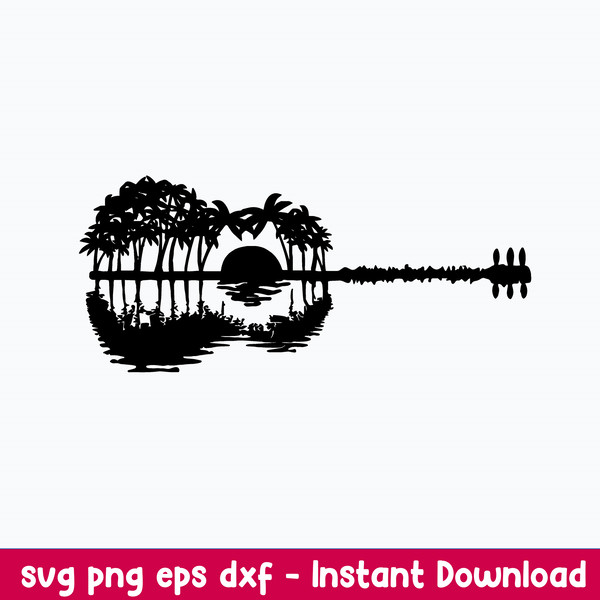 Guitar beach scenery svg, Ocean Beach Sunset guitar svg, Guitar Sunset svg, Guitar Svg, Png Dxf Eps File.jpeg