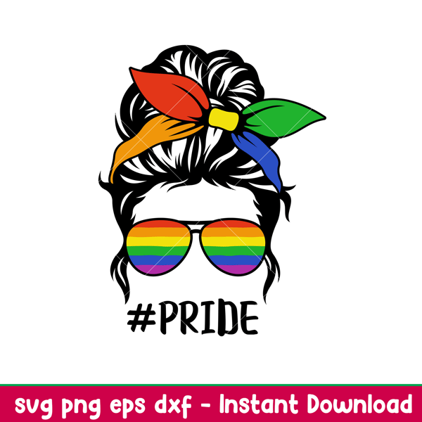 LGBTQ Gay Pride Messy Bun Hair, LGBTQ Gay Pride Messy Bun Hair Svg, Pride Month Svg, Gay Rainbow Svg, Mom Life Svg, png, dxf, eps file.jpeg