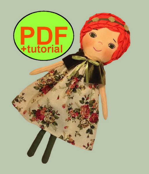 Rag doll pattern Cloth doll sewing pattern Tutorial PDF Heirloom doll redhead Fabric doll pattern Handmade doll DIY doll 1.png