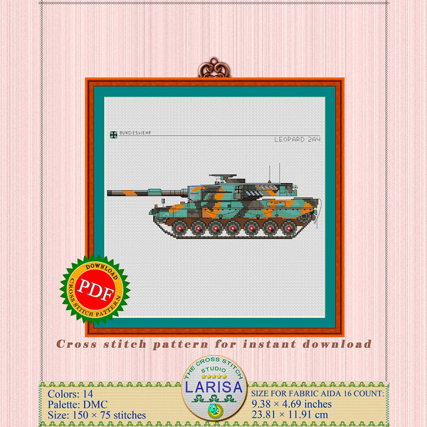 Leopard 2 main battle tank cross stitch