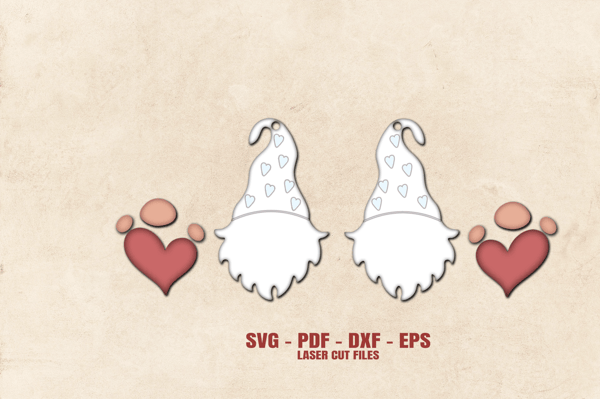 Valentine Gnome Earrings SVG - Laser Cut Files - Gnome SVG - Valentine SVG - Earring SVG - Glowforge Files
