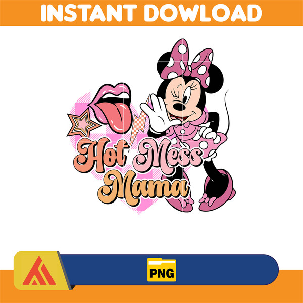 Hot Mess Mama Png, Mother's Super Mom Png, Retro Cartoon Film Mama Png, Mama Blumen Png, Maus und Freunde Png, Instant Download.jpg