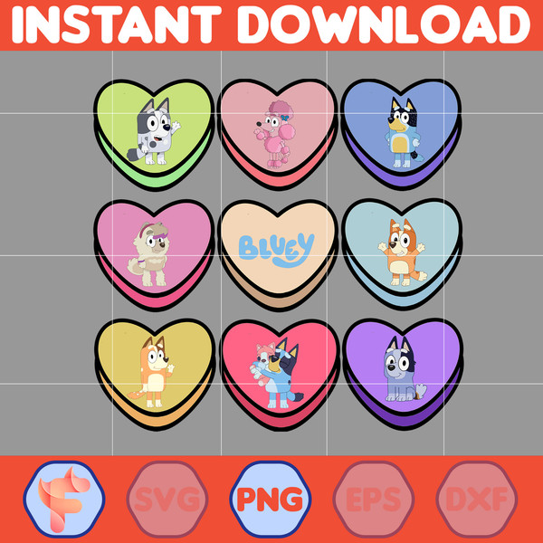 Bluey Valentines Png, Bluey Family Friends, Bluey Png, Bluey Characters, Digital File for Designs, Valentines Sublimation (6).jpg