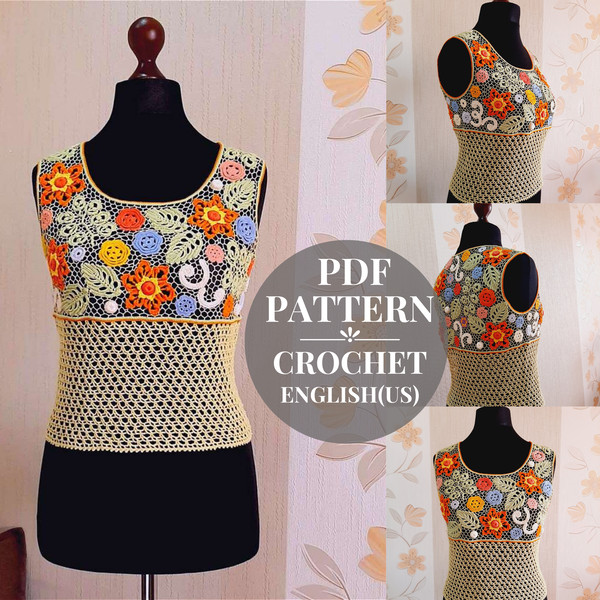 Irish lace crochet pattern top Flower crochet pattern Detailed crochet tutorial PDF Crochet summer top pattern Handmade crochet DIY