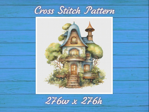 Cottage - Cross Stitch Pattern - PDF Counted House Village - Fabulous Fantastic Magical Little House in Garden - House in Flowers .jpg