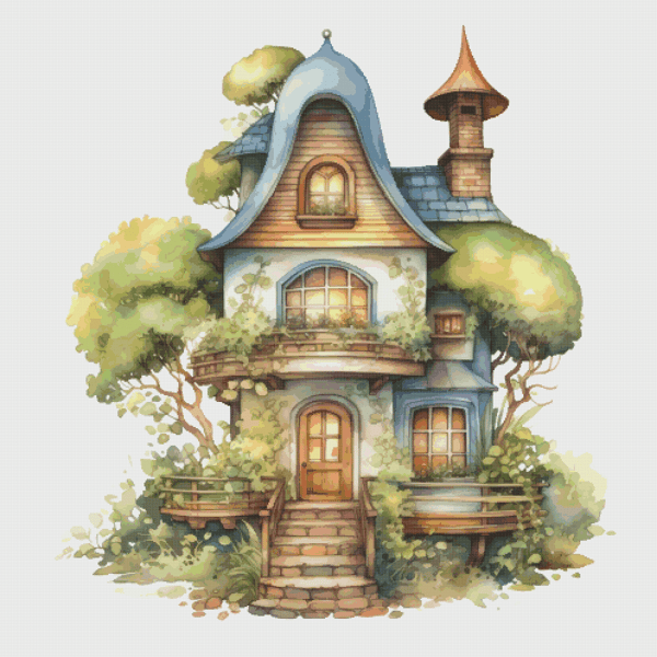Cottage - Cross Stitch Pattern - PDF Counted House Village - Fabulous Fantastic Magical Little House in Garden - House in Flowers - 5 Sizes.png