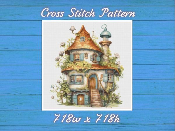 Cottage Cross Stitch Pattern PDF Counted House Village Fabulous Fantastic Magical Little House in Garden House in Flowers.jpg