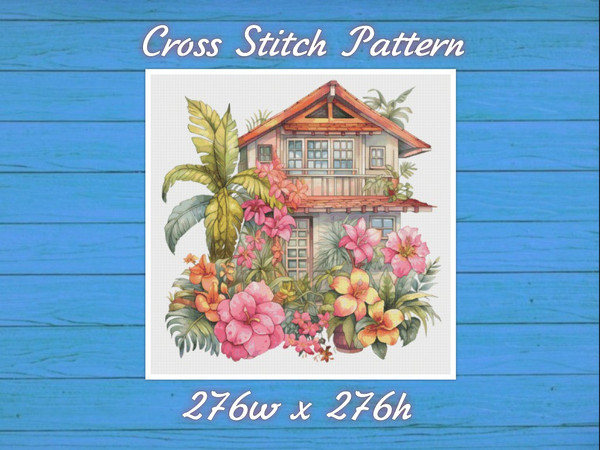 Cottage in Flowers Cross Stitch Pattern PDF Counted House Village Fabulous Fantastic Magical House in Garden.jpg