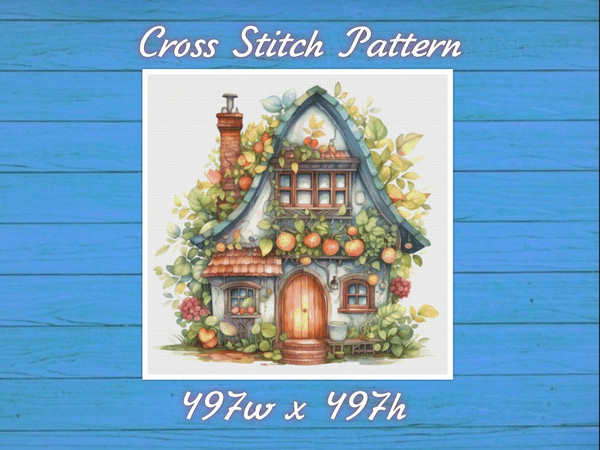Cottage in Garden Cross Stitch Pattern PDF Counted House Village Fabulous Fantastic Magical Cottage House in Flowers.jpg