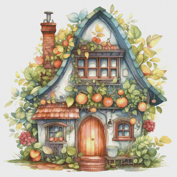 Cottage in Garden - Cross Stitch Pattern - PDF Counted House Village - Fabulous Fantastic Magical Cottage - House in Flowers - 5 Sizes.png