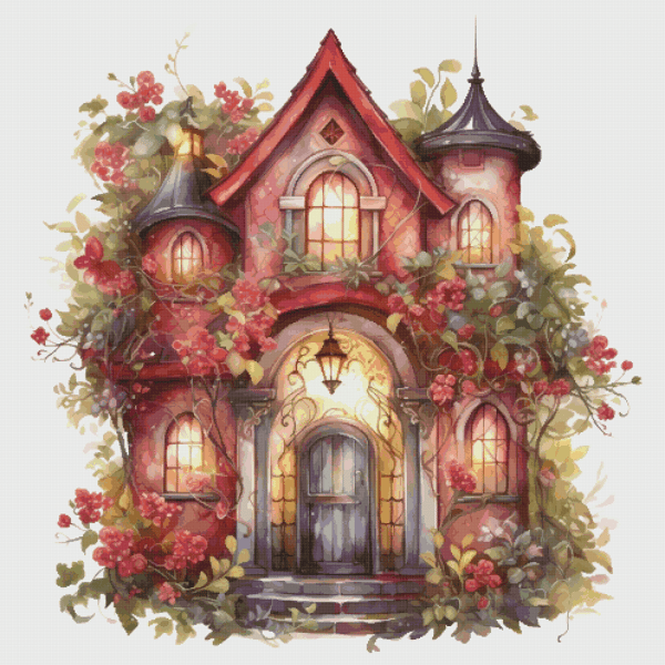 Cottage in Flowers - Cross Stitch Pattern - PDF Counted House Village - Fabulous Fantastic Magical House in Garden - 5 Sizes.png