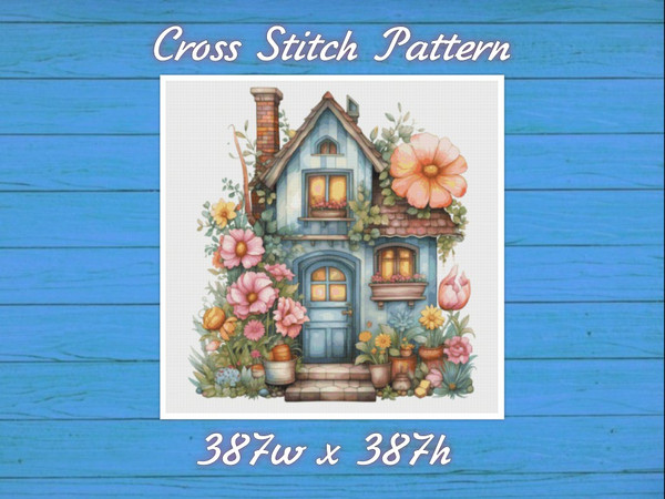 Cottage in Flowers Cross Stitch Pattern PDF Counted House Village Fabulous Fantastic Magical House in Garden.jpg