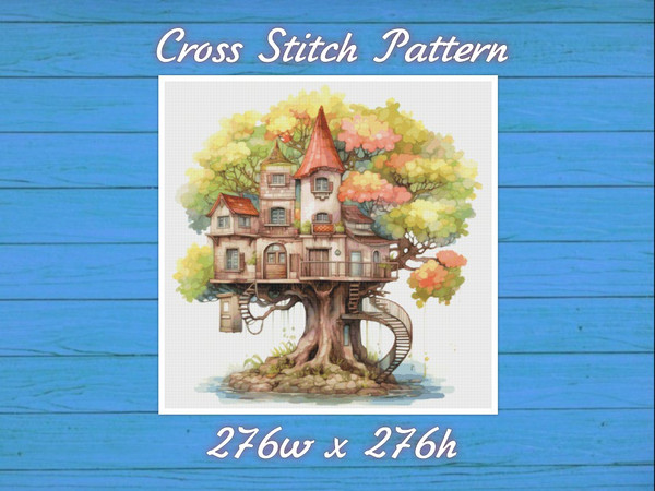 TreeHouse Cross Stitch Pattern PDF Counted House Village Fabulous Fantastic Magical Cottage Cottage in Garden.jpg