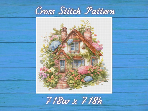 Cottage Cross Stitch Pattern PDF Counted House Village Fabulous Fantastic Magical Little House in Garden House in Flowers.jpg