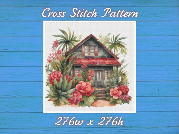 Cottage in Flowers Cross Stitch Pattern PDF Counted House Village Fabulous Fantastic Magical House in Garden.jpg