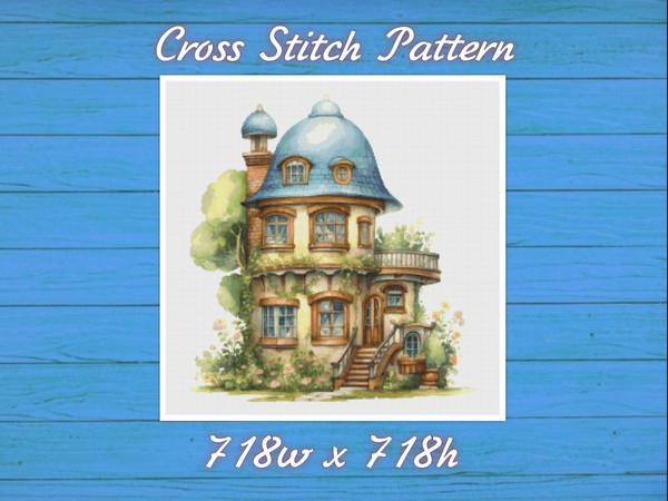 Cottage Cross Stitch Pattern PDF Counted House Village Fabulous Fantastic Magical Little House in Garden House in Flowers.jpg