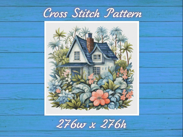 Cottage Cross Stitch Pattern PDF Counted House Village Fabulous Fantastic Magical Little House in Garden House in Flowers.jpg