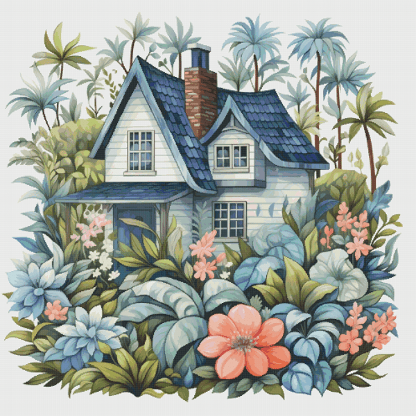 Cottage in Flowers - Cross Stitch Pattern - PDF Counted House Village - Fabulous Fantastic Magical House in Garden - 5 Sizes.png