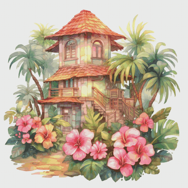 Cottage in Flowers - Cross Stitch Pattern - PDF Counted House Village - Fabulous Fantastic Magical House in Garden - 5 Sizes.png