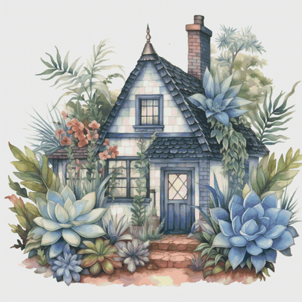 Cottage in Flowers - Cross Stitch Pattern - PDF Counted House Village - Fabulous Fantastic Magical House in Garden - 5 Sizes.png