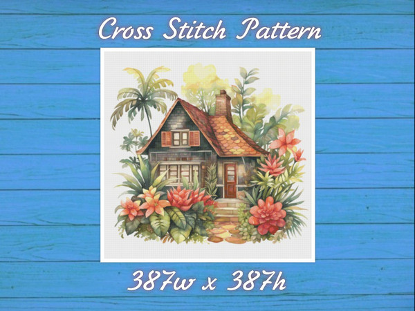 Cottage Cross Stitch Pattern PDF Counted House Village Fabulous Fantastic Magical Little House in Garden House in Flowers.jpg