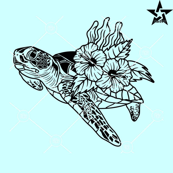 Sea Turtle with flowers SVG, Floral Turtle SVG, mandala sea turtle SVG.jpg