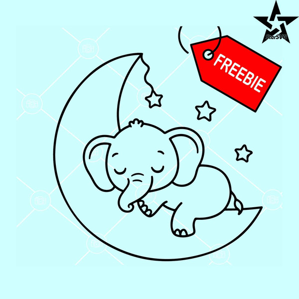 Sleeping baby elephant SVG free, Baby elephant on moon svg, Baby elephant svg free.jpg