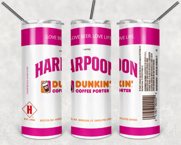 Harpoon Dunkin’ Porter Beer 20oz Skinny Tumbler Design.PNG