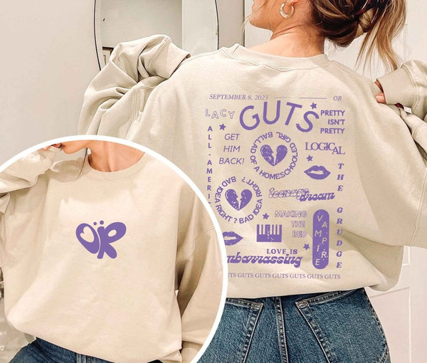 Olivia Guts Tour Track List Aesthetic Sweatshirt, Olivia Rodrigo Guts Shirt, Album Tracklist Tee, Olivia Rodrigo Merch, Teenager Girl Gifts1.jpg