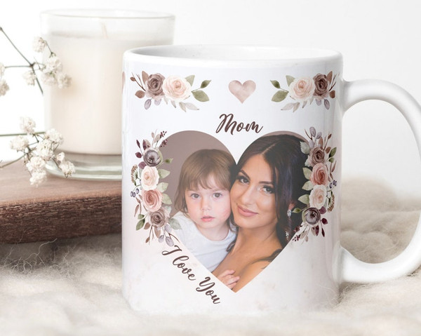 I Love You MOM Mug PNG - Floral Mug, Heart Photo Template for Sublimation. Mother's day custom gift. Wrap Transfers Design - High-Resolution1.jpg