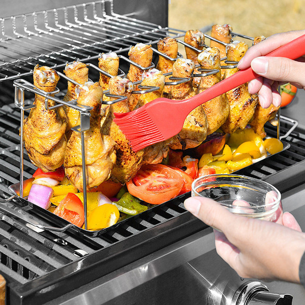14 Slots Chicken BBQ Rack Holder & Drip Pan - Inspire Uplift