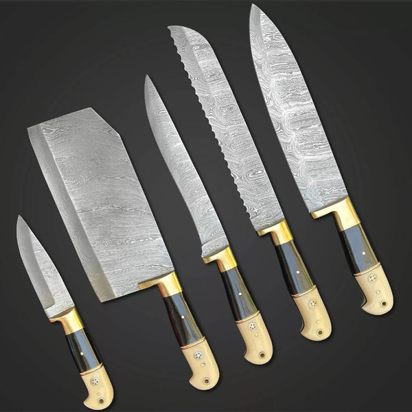 Damascus Steel Kitchen Knife Set, Stainless Steel Kitchen Knives