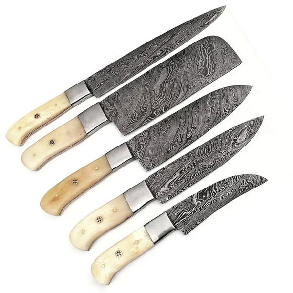 Handmade Custom Steel Kitchen Knives Set with Camel Bone - Inspire