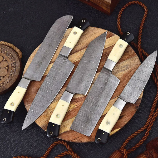 Handmade Custom Steel Kitchen Knives Set with Camel Bone - Inspire