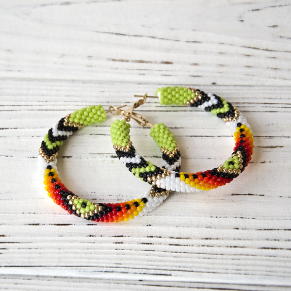 Beaded crochet kit hoop earrings, Seed bead kit earrings hoops