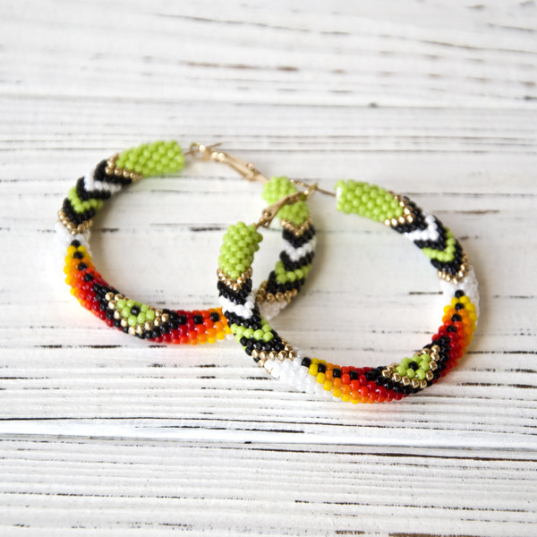 Beaded crochet kit hoop earrings, Seed bead kit earrings hoops