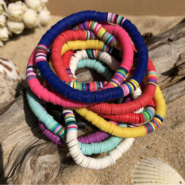 Wholesale 30Pcs 30 Style Polymer Clay Heishi Beaded Stretch Bracelets Set  with Inspiration Word 