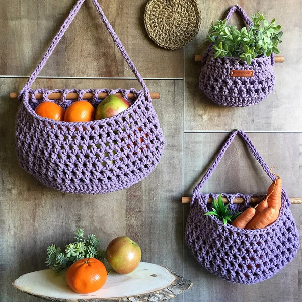 Handmade Hanging Fruit Basket Kitchen Storage Set 5 Boho RV - Inspire Uplift