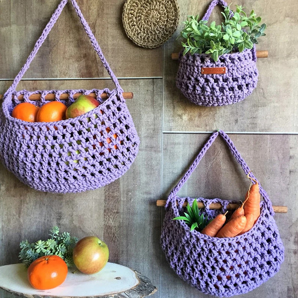 Handmade Hanging Fruit Basket Kitchen Storage Set 5 Boho RV - Inspire Uplift