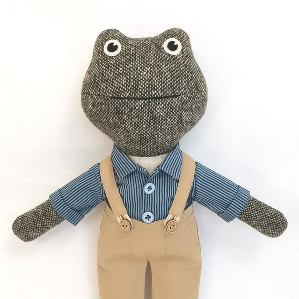 Green frog boy, handmade plush toad, wool stuffed doll - Inspire Uplift
