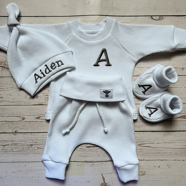 Organic cotton baby coming home outfit White Personalized Newborn baby custom outfit.jpg