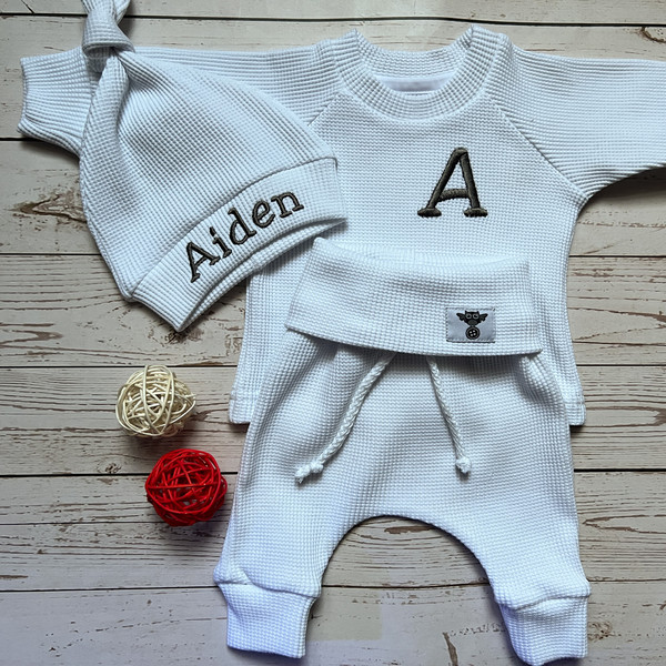 Organic cotton baby coming home outfit White Personalized Newborn baby custom outfit.jpg