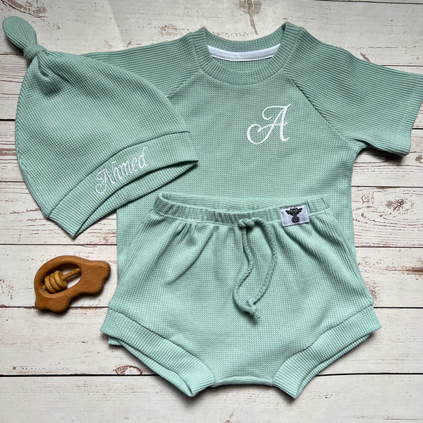 Mint custom shirt baby boy coming home outfit Gender neutral baby clothes Waffle baby outfit as personalized gifts.JPG