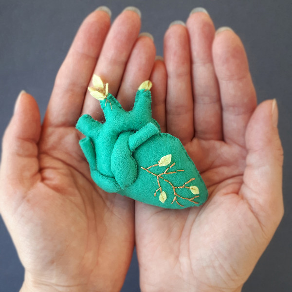 Green anatomical heart felt pattern, plush heart keychain.jpg