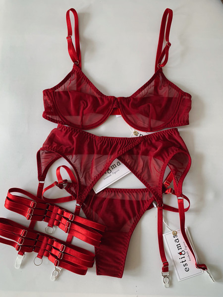 Basic Cherry full set, Cherry Lingerie, Mesh Lingerie, Burgu