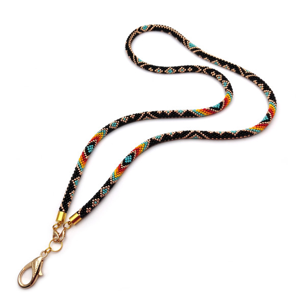 Black-gold beaded lanyard for badge