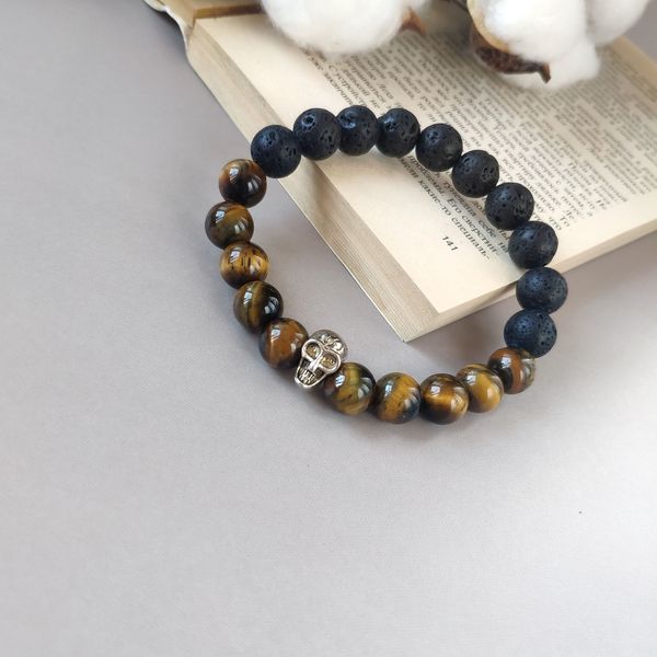 Bracelet made of natural stones Tiger's eye and Volcanic lav - Inspire ...