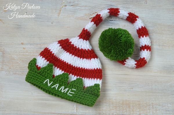 First Christmas baby elf costumesuit Personalized crochet outfit Boygirl hat Newborninfant gender neutral shoes Knit photo prop set Xmas (3).jpg