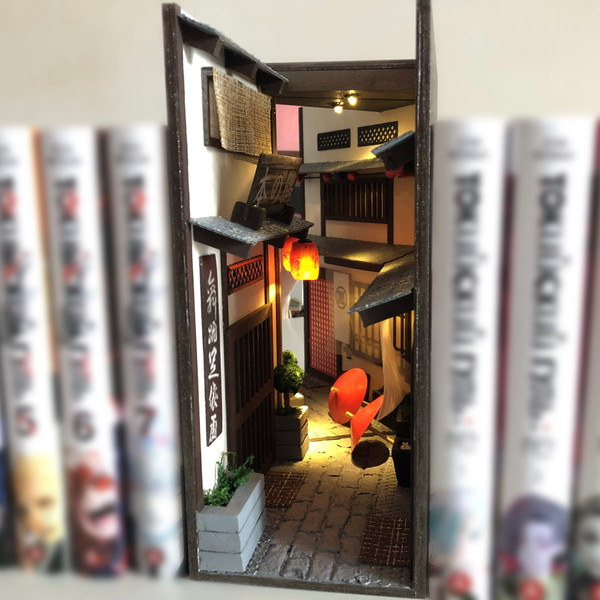 Book nook diorama Japan Alley Miniature library decor Booksh - Inspire  Uplift