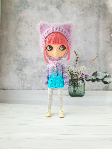 Set of three patterns for knitting hat for Blythe, Blythe hat knit tutorial, Doll hat knitting pattern, Blythe knit helmet